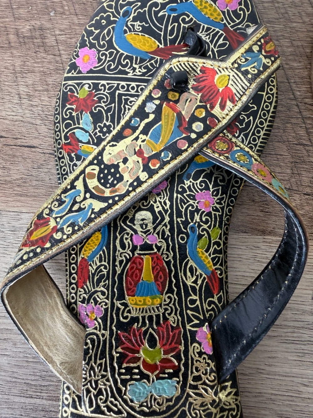 Hand Painted Leather Pointed Traditional Indian Desi Flat Juttis Sandals Thong 6 - Picture 2 of 11